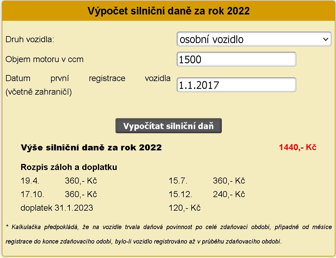 Kalkulačka silniční daně 2022