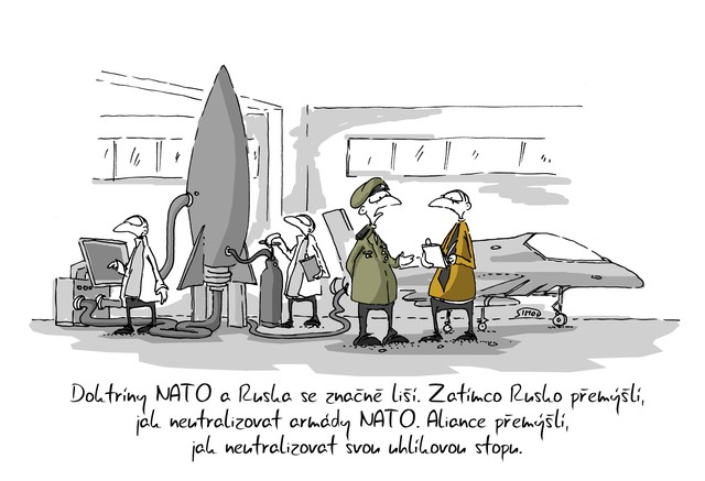 Kreslený vtip: Doktriny Nato a Ruska se značně liší