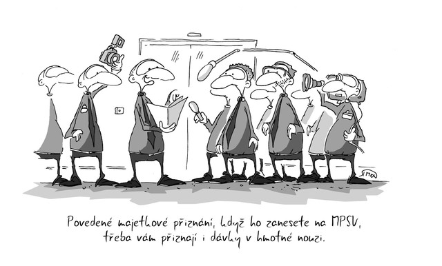 Kreslený vtip: Povedené majetkové přiznání, když ho zanesete na MPSV, třeba vám přiznají i dávky v hmotné nouzi. Autor: Marek Simon