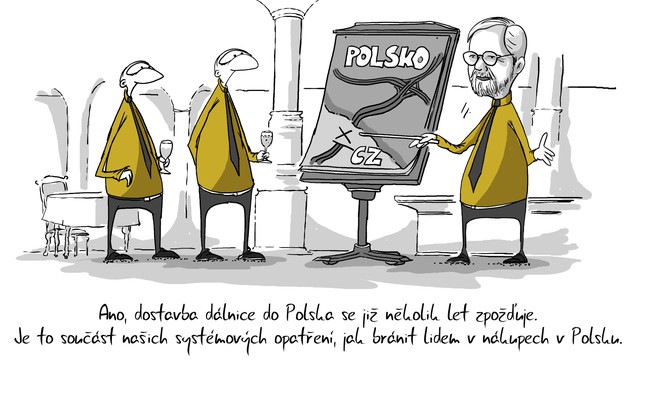 Kreslený vtip: Je to součást našich systémových opatření, jak bránit lidem v nákupech v Polsku.