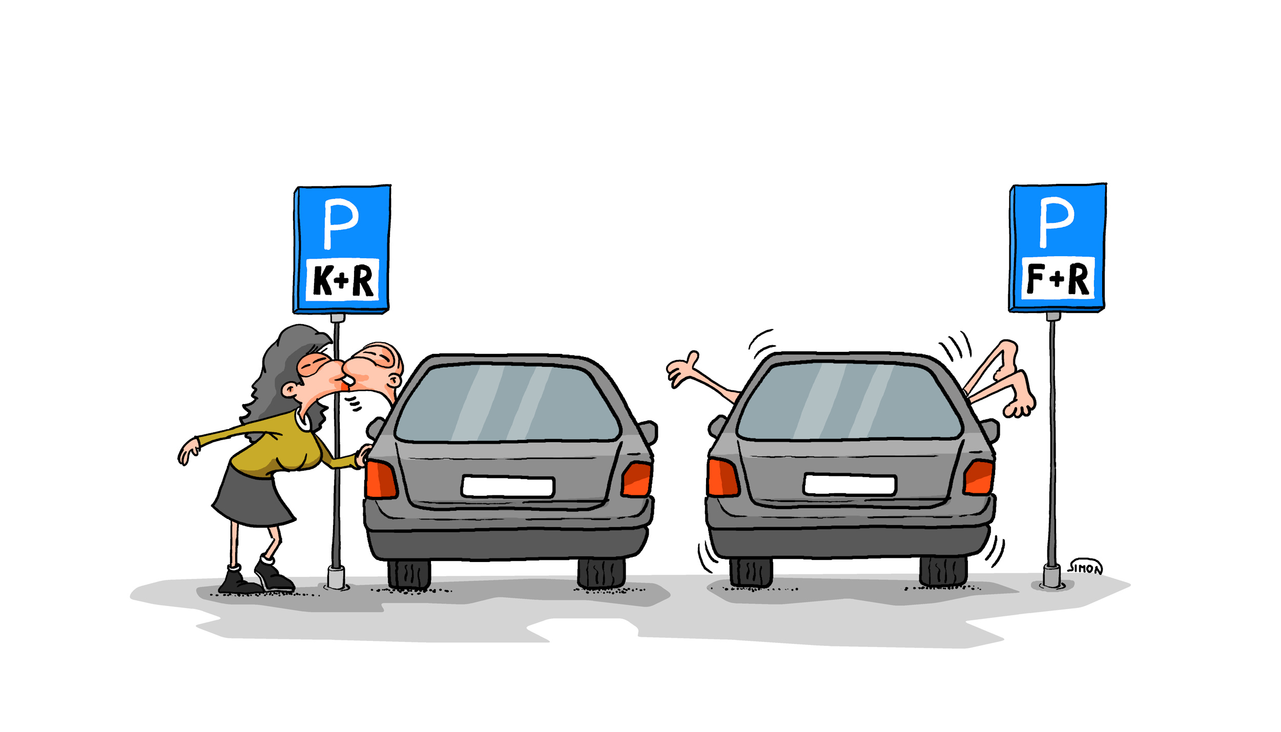 Kreslený vtip: Kiss and ride