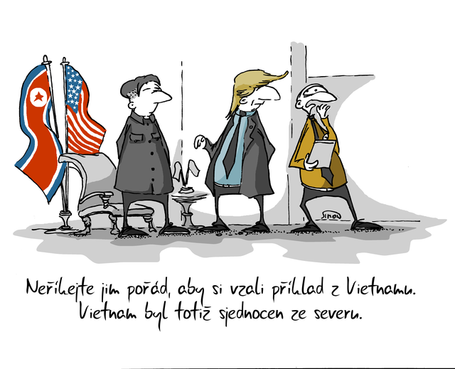 Kreslený vtip: Neříkejte jim pořád, aby si vzali příklad z Vietnamu. Vietnam byl totiž sjednocen ze severu. Autor: Marek Simon