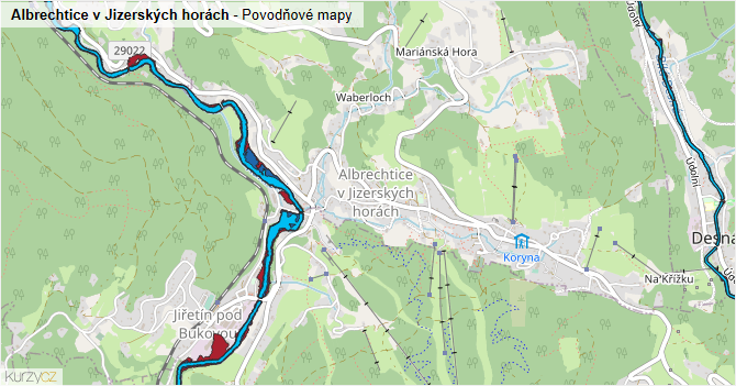 Albrechtice v Jizerských horách - záplavové mapy stoleté vody