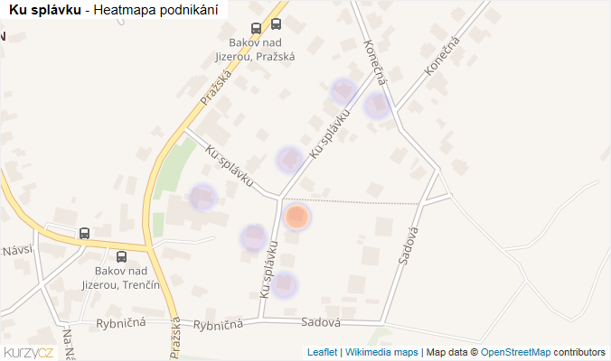 Mapa Ku splávku - Firmy v ulici.