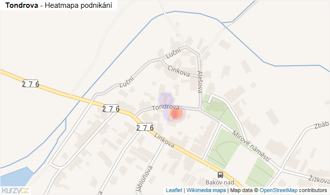 Mapa Tondrova - Firmy v ulici.