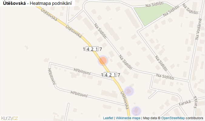 Mapa Útěšovská - Firmy v ulici.