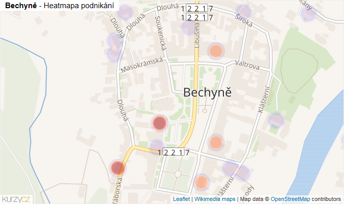 Mapa Bechyně - Firmy v části obce.