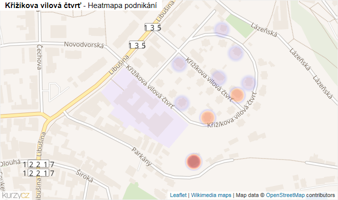 Mapa Křižíkova vilová čtvrť - Firmy v ulici.