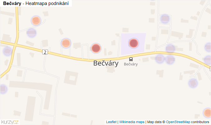 Mapa Bečváry - Firmy v části obce.