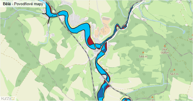 Bělá - záplavové mapy stoleté vody