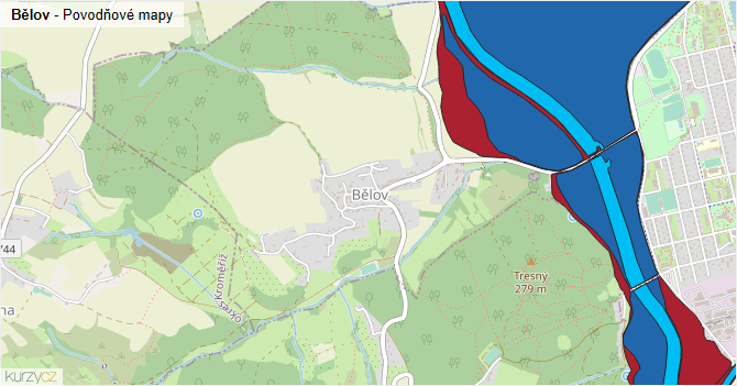 Bělov - záplavové mapy stoleté vody