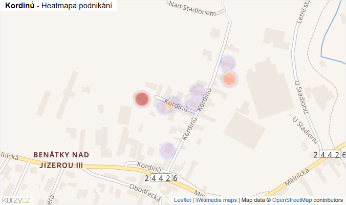 Mapa Kordinů - Firmy v ulici.