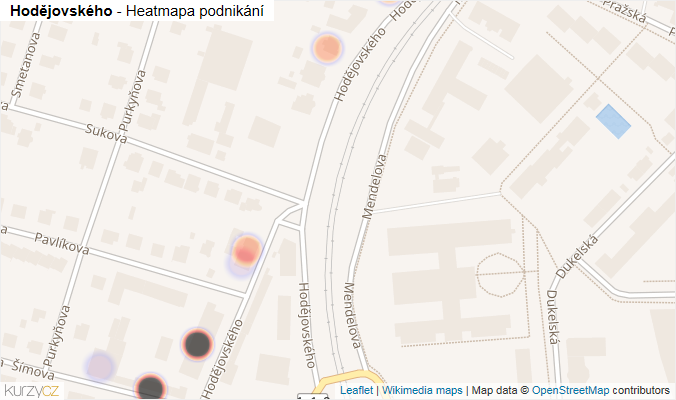 Mapa Hodějovského - Firmy v ulici.