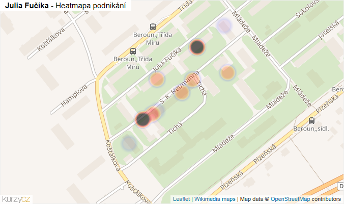 Mapa Julia Fučíka - Firmy v ulici.