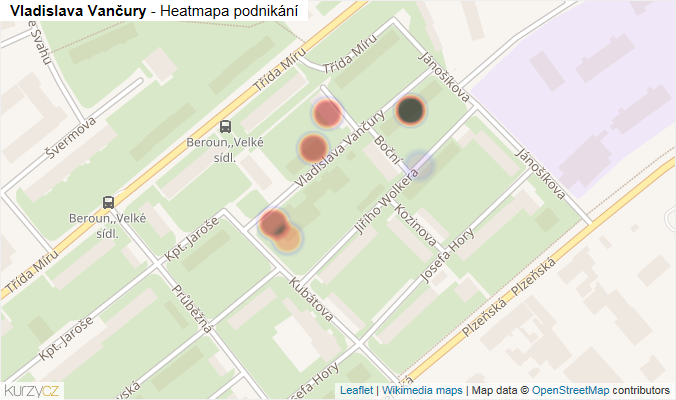 Mapa Vladislava Vančury - Firmy v ulici.