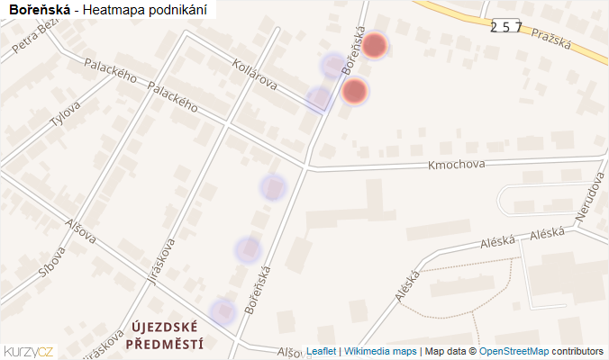 Mapa Bořeňská - Firmy v ulici.
