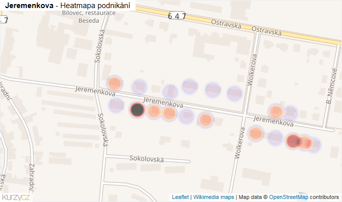 Mapa Jeremenkova - Firmy v ulici.