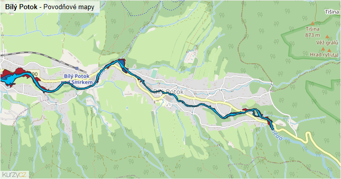 Bílý Potok - záplavové mapy stoleté vody