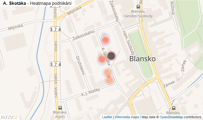 Mapa A. Skotáka - Firmy v ulici.