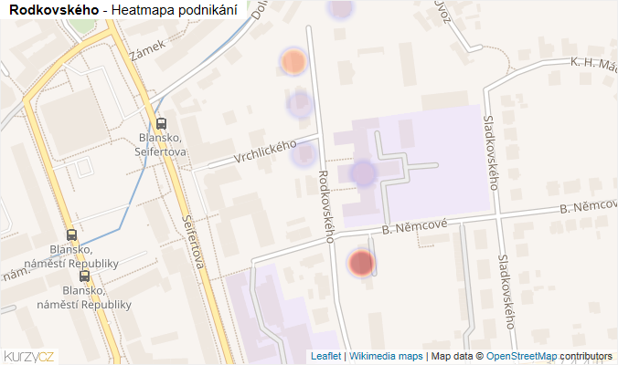 Mapa Rodkovského - Firmy v ulici.