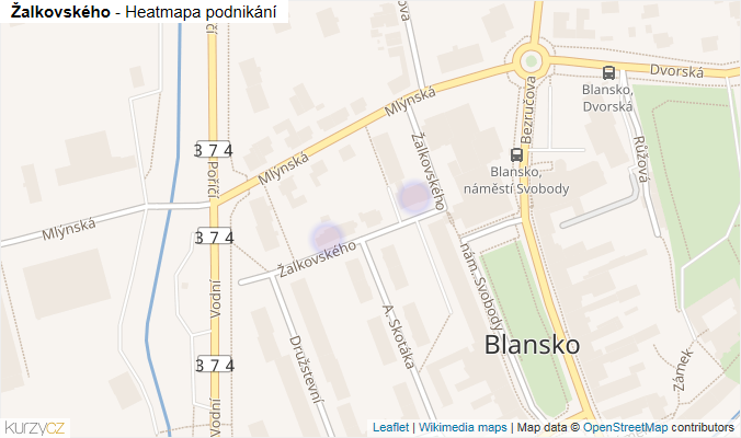 Mapa Žalkovského - Firmy v ulici.