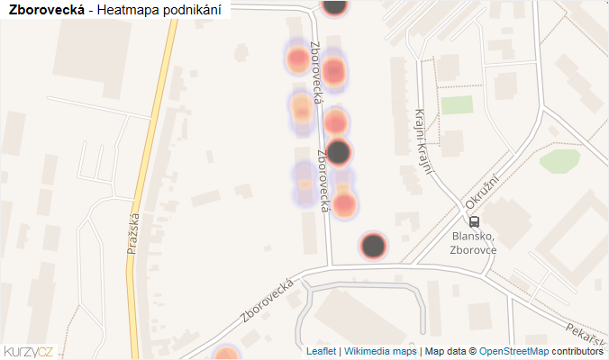 Mapa Zborovecká - Firmy v ulici.