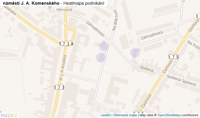 Mapa náměstí J. A. Komenského - Firmy v ulici.