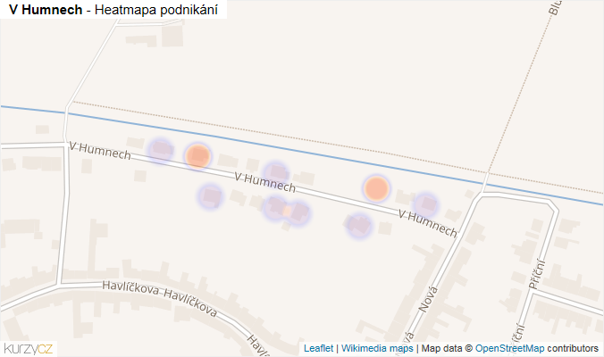 Mapa V Humnech - Firmy v ulici.