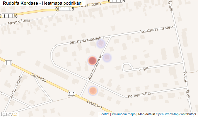 Mapa Rudolfa Kordase - Firmy v ulici.