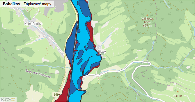 Bohdíkov - záplavové mapy stoleté vody