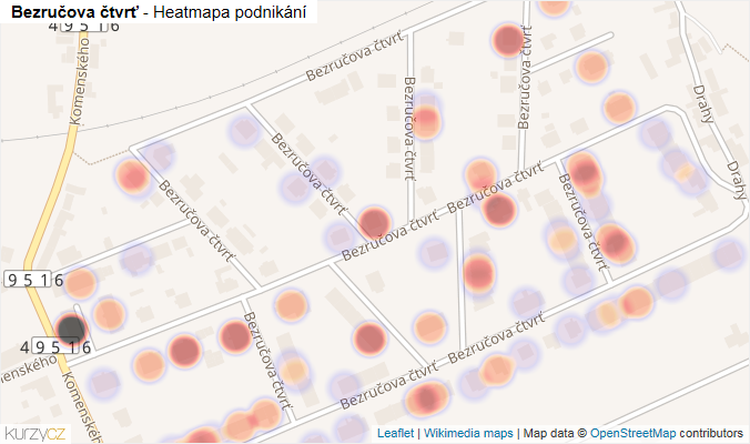 Mapa Bezručova čtvrť - Firmy v ulici.