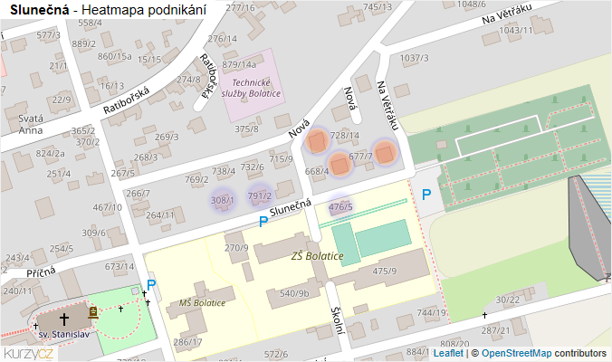 Mapa Slunečná - Firmy v ulici.