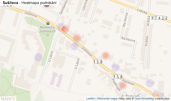 Mapa Sušilova - Firmy v ulici.