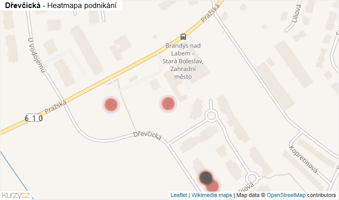 Mapa Dřevčická - Firmy v ulici.