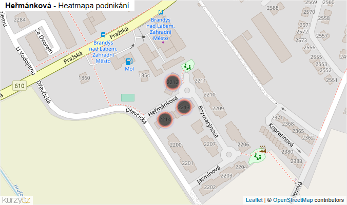 Mapa Heřmánková - Firmy v ulici.