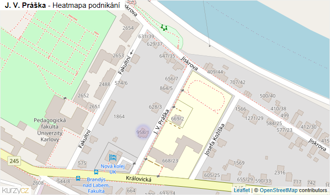 Mapa J. V. Práška - Firmy v ulici.
