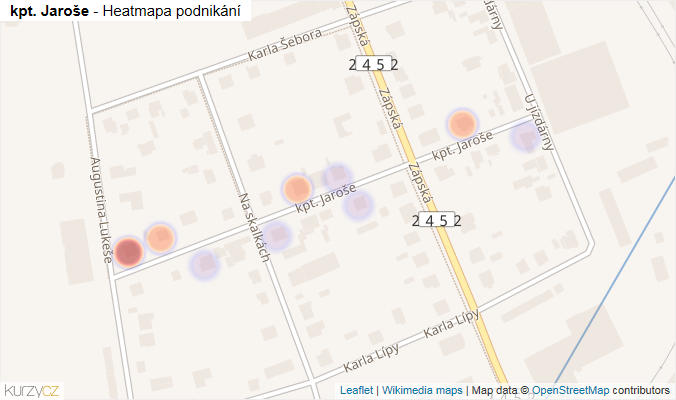 Mapa kpt. Jaroše - Firmy v ulici.
