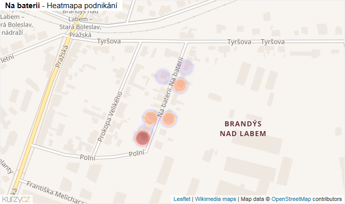 Mapa Na baterii - Firmy v ulici.