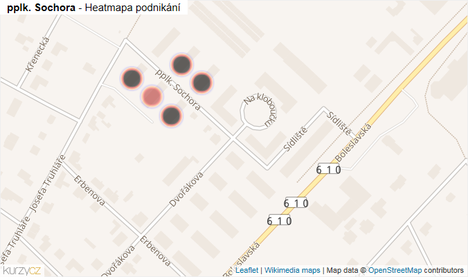 Mapa pplk. Sochora - Firmy v ulici.