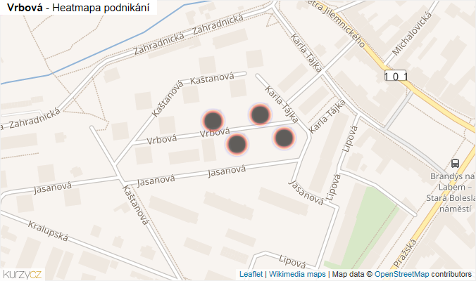 Mapa Vrbová - Firmy v ulici.