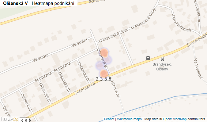 Mapa Olšanská V - Firmy v ulici.