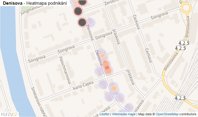 Mapa Denisova - Firmy v ulici.