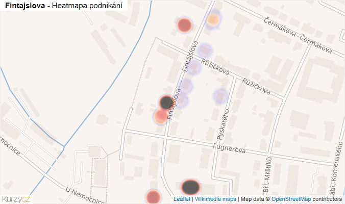 Mapa Fintajslova - Firmy v ulici.
