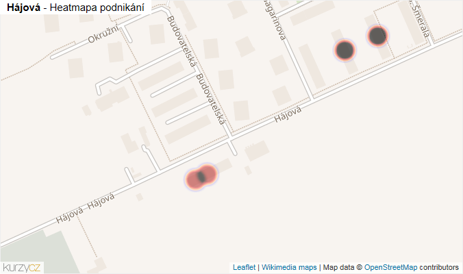 Mapa Hájová - Firmy v ulici.