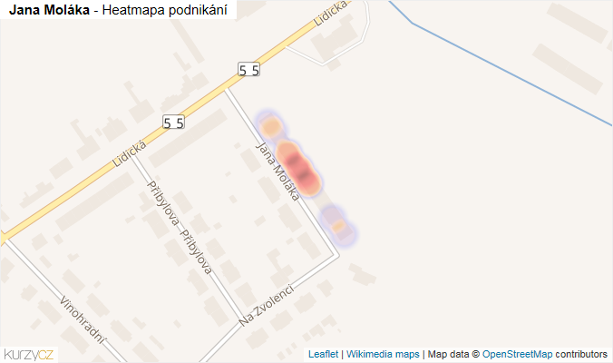 Mapa Jana Moláka - Firmy v ulici.