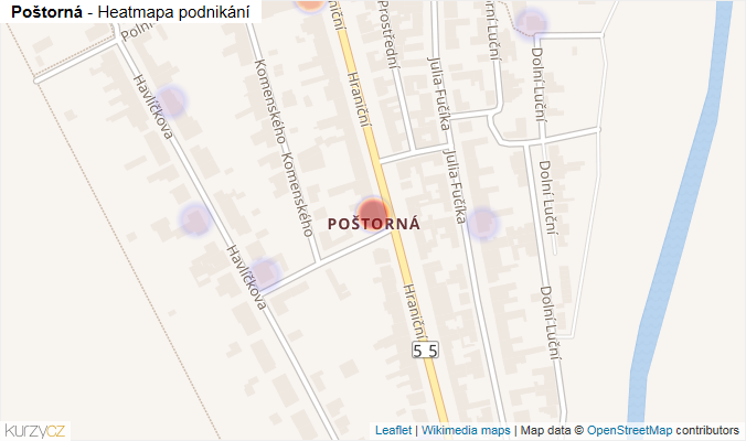 Mapa Poštorná - Firmy v části obce.
