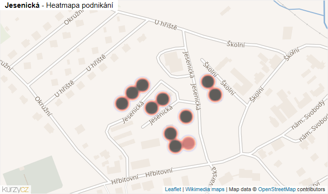 Mapa Jesenická - Firmy v ulici.