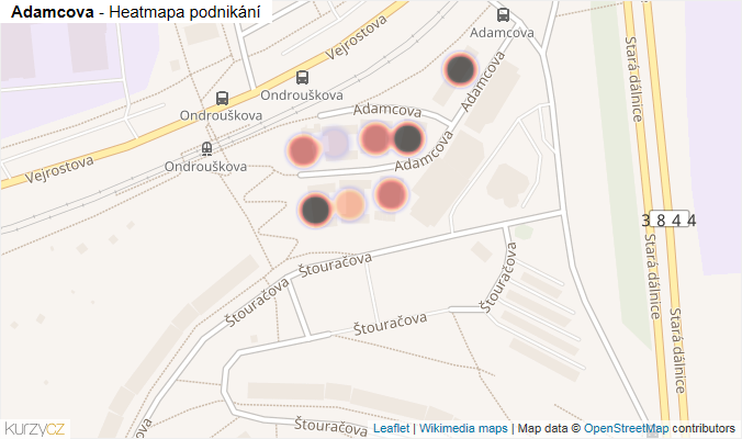 Mapa Adamcova - Firmy v ulici.