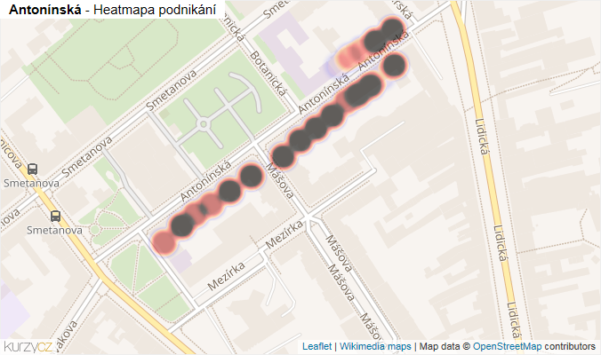 Mapa Antonínská - Firmy v ulici.