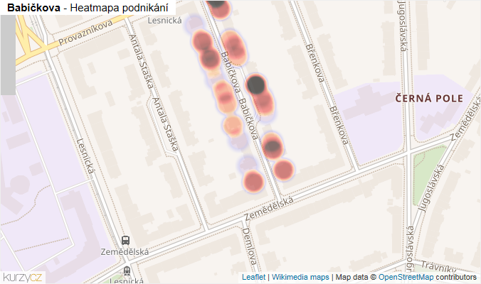 Mapa Babičkova - Firmy v ulici.